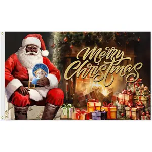 Black Santa Claus Christmas Decorations Merry Christmas Garden Flag - 3x5 Ft African American Xmas Decor Nativity Garden Flag - Religious Holiday Decoration for Winter Outside Home Lawn