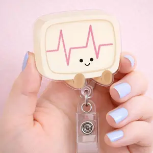 Kawaii Heart Monitor Badge Reel | Acrylic Retractable Medical ID Holder