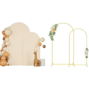 6FT 7.2FT Metal Arch Stand and Cover Set of 2 Beige Arch Stand Cover for Round Top Stands for Bridal  Shower Spandex Arch Stand Cover for Birthday Party Wedding Ceremony Decorations