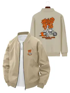 Trendy Street Style Motorcycle Printed Bomber Jacket for Men's Daily Casual and Personality Wear