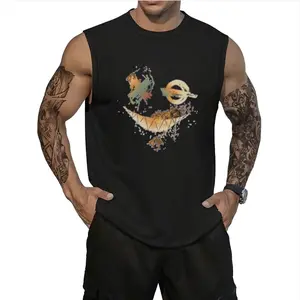 Men's Smile Face Print Round Neck Sleeveless Tee Regular Fit Casual Graphic T-Shirt for Summer Outfits & Streetwear