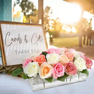 1pc Rectangular and Round Acrylic Flower Vase Centerpiece for Dining Table, 12 Hole Decorative Floral Display for Weddings & Festive Occasions
