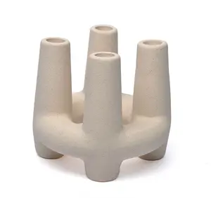 Aspen White Four Pillar Ceramic Candle Holder – Minimalist Off-White Home Decor Centerpiece for Relaxation