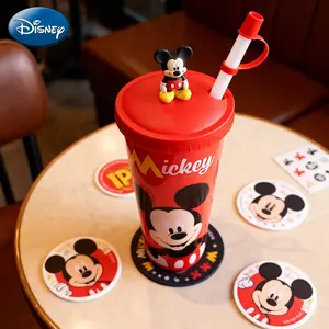 Mickey Officially Licensed Straw Lid Cup Spill Proof Tumbler Lightweight Unbreakable Cup Collectible Design Travel Cup Cute Party Drinkware Dishwasher Supplies Novelty Character Drinkware Kitchen Essentials 1Pc Disney