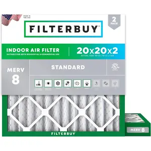 Filterbuy 20x20x2 Air Filter (2-Pack), Pleated MERV 8 Dust Defense HVAC AC Furnace Air Filters (Actual Size: 19.50 x 19.50 x 1.75 Inches)