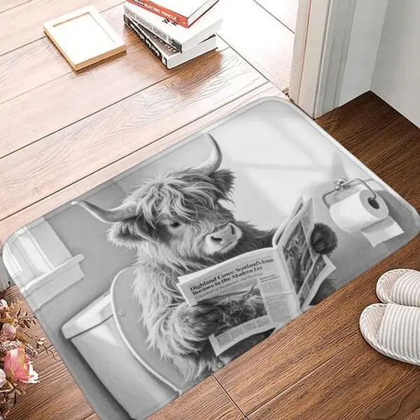 Highland Cow Bathroom Mat, Cute Highland Cow Bathroom Decor, Funny Animal Non Slip Bath Mat, Quick Dry Easy to Clean Care Shower Rug for Home Dorm Low Profile Floor Mat