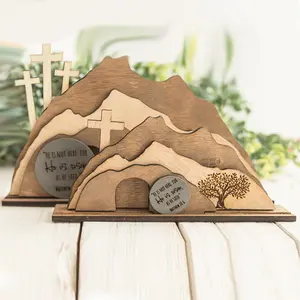 Easter Decorations with Cross & Olive Tree Design, Wooden Cross Set, Perfect for Easter Celebrations, Durable Easter Gifts for Family Gatherings