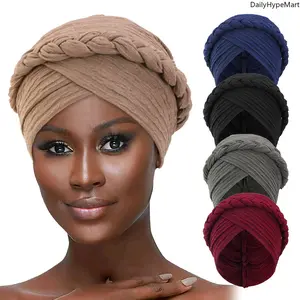 Fashion Braid Turban Hat, Solid Indian Style Pleated Bonnet for Women