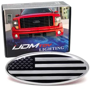 iJDMTOY 9-Inch Black/Chrome US Flag Design Front Grille Oval Emblem Badge Replacement For Ford 2004-14 F150, 2005-07 F250/F350, 2011-14 Edge, 2011-16 Explorer