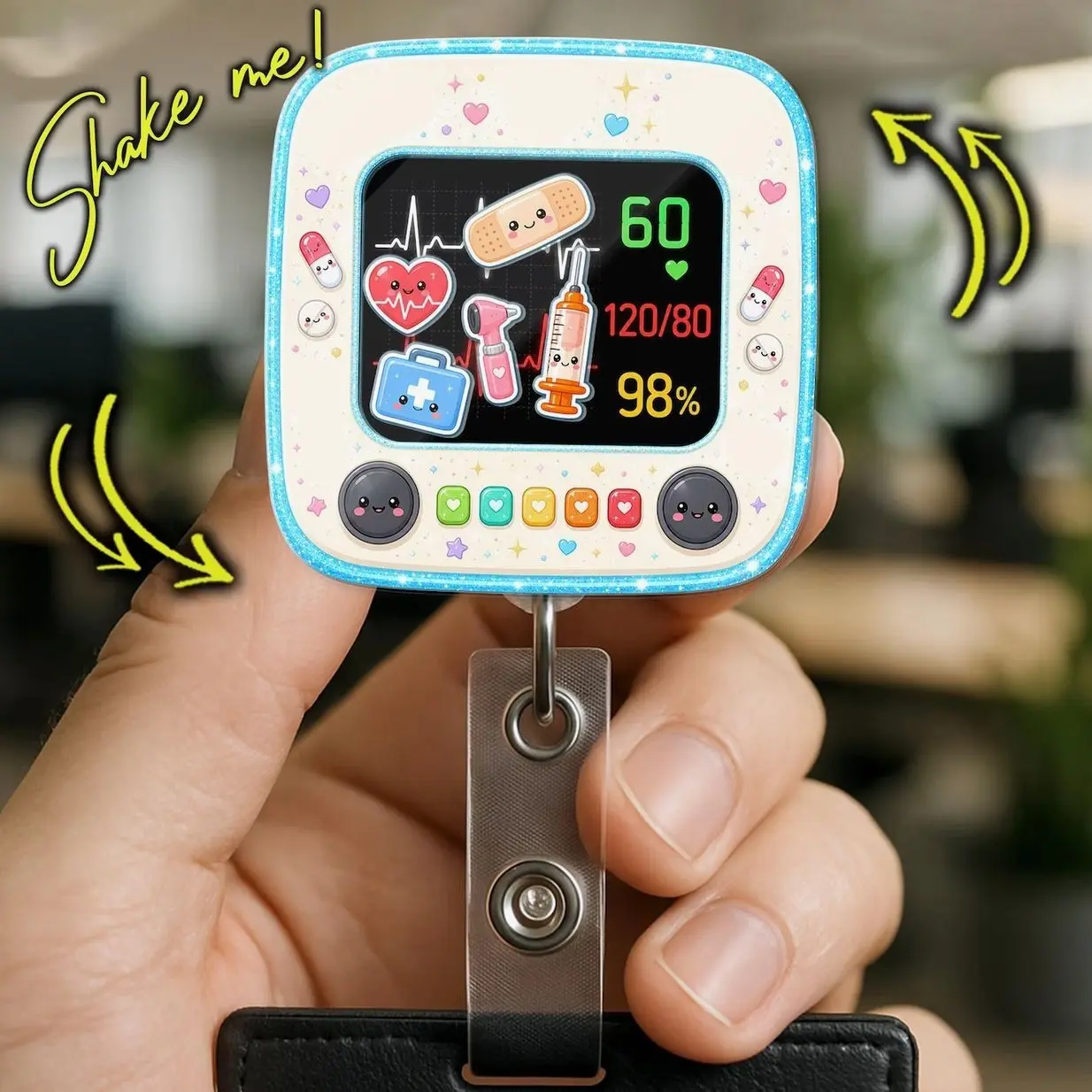Vital Signs Shaker Badge Reel, Cute Nurse Monitor Badge Holder, ICU RN Retractable Medical ID Clip LUR
