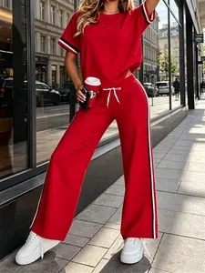 Women's Striped Wide Leg Pants Two-Piece Set , Casual Fitted  Jumper, Non-Outer Vest, Ca_prop_65_ca, No Ca_prop_65_re