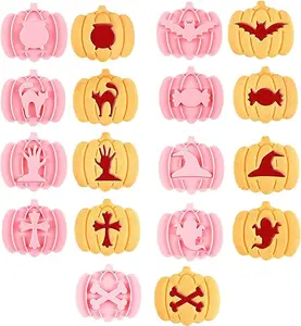 9pcs Halloween Pumpkin Shaped Sandwich Cookie Cutters With Plunger Stamps Set 3D Funny Cartoon Biscuit Cutter for Baking Supplies