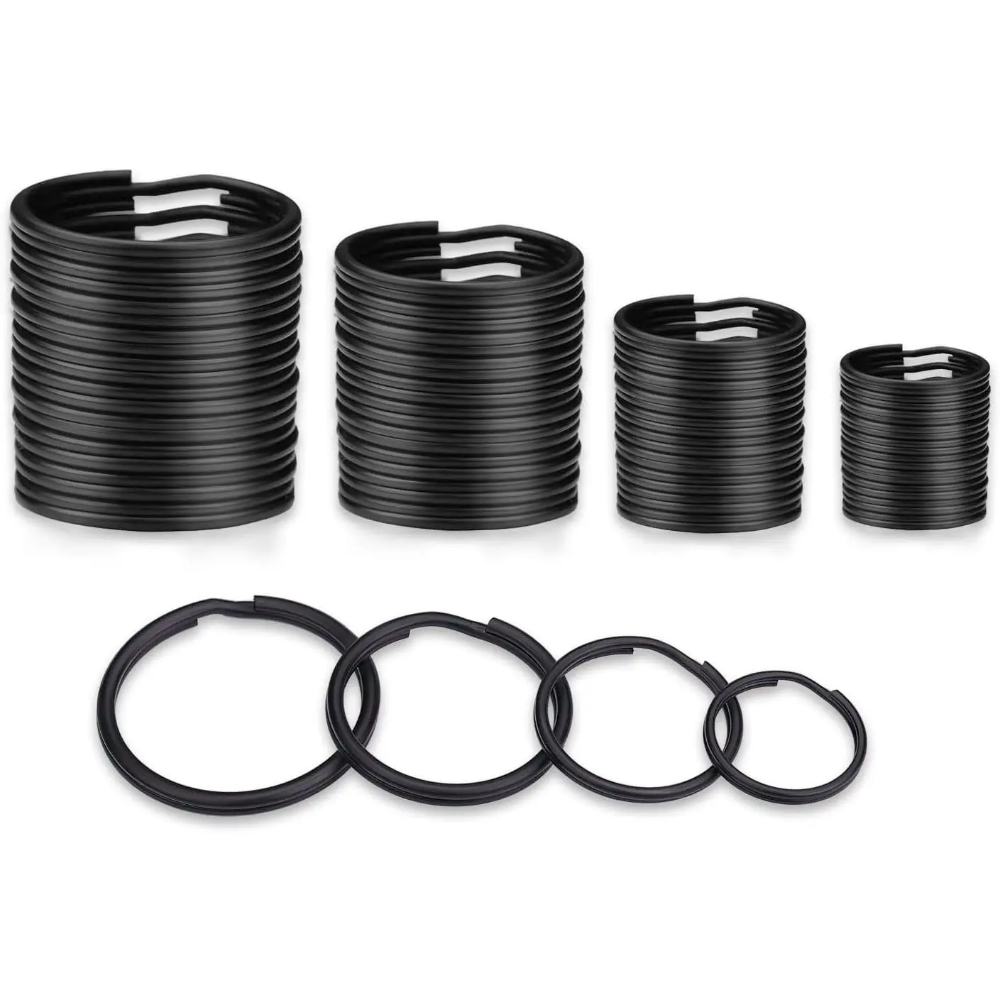 40 Pack Black Key Ring Keychain Assorted in 4 Sizes Metal Round Split Key Chains Rings for Home Car Dog Tag Office Lanyards Keys Attachment