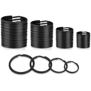 40 Pack Black Key Ring Keychain Assorted in 4 Sizes Metal Round Split Key Chains Rings for Home Car Dog Tag Office Lanyards Keys Attachment