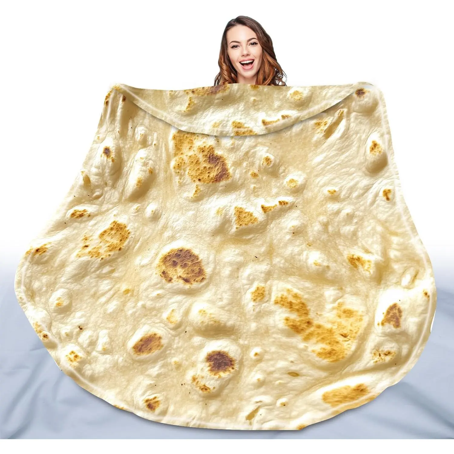Burritos Tortilla Throw Blanket for Adult and , 2.0 Double Sided Giant  Blanket, Funny Gifts Cool Stuff, 72" Novelty Round Wrap Blanket, 300 GSM Warm Soft Flannel Taco Blanket, Yellow