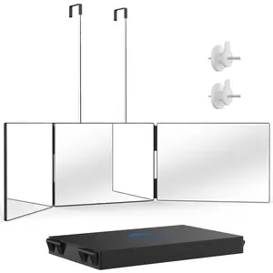 360° folding three-sided mirror with retractable hook, allowing you to see the back of your head, transparent anti-fog high-definition glass, for self-haircutting, men's shaving, women's hair coloring, curling, and makeup, 3-way mirror, portable.