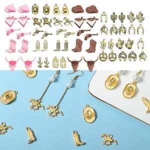 30 pairs Western Cowboy Pendant  Alloy Boot Gun Cowboy Boot Hat Horse Cactus Charms Pendants for DIY Craft Gifts Fashion Accessories