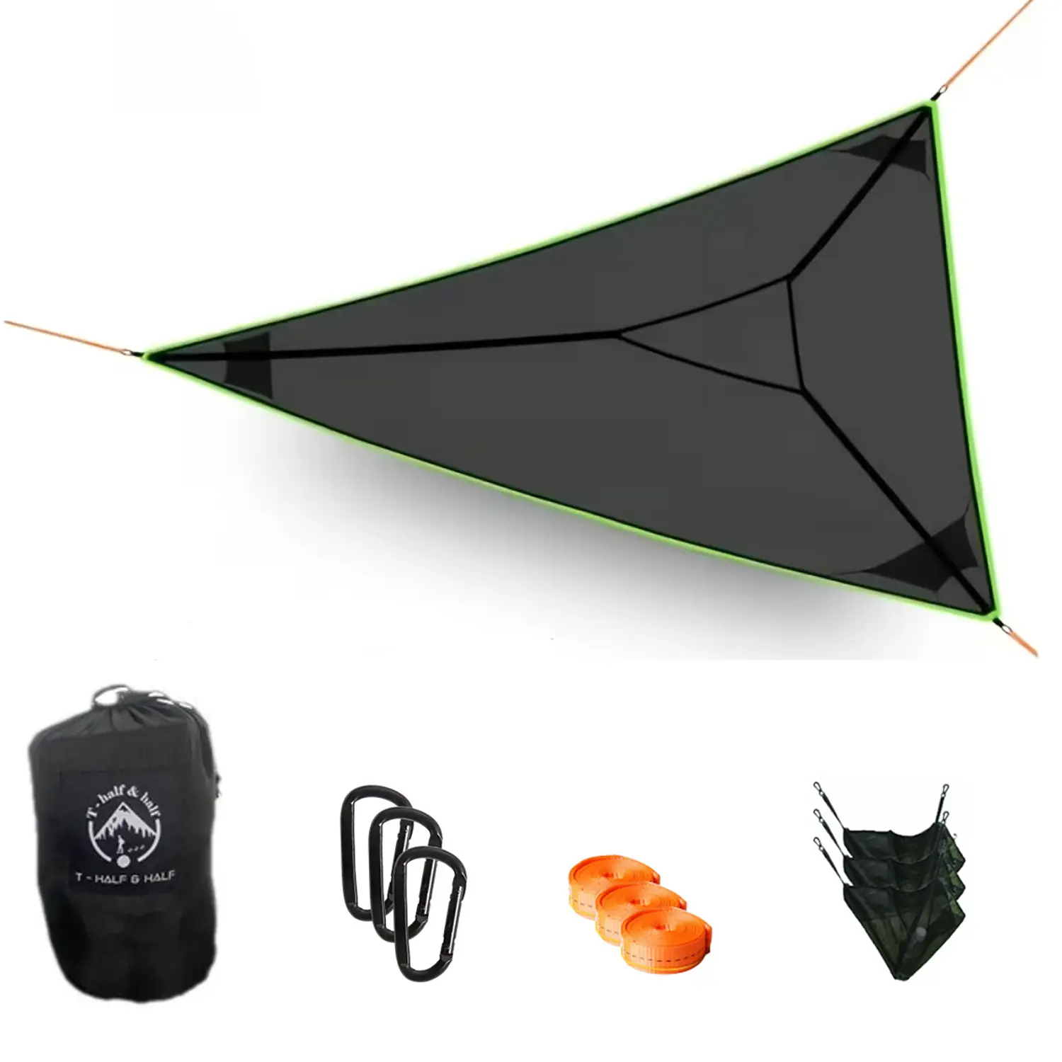 Breathable Mesh Hammock - Heavy-Duty 9.2ft Portable Nylon Hammock with Hanging Ropes, Triangle Shape, 440lb Durable Load-Bearing Mesh, for Family Gatherings, Backyard Relaxation