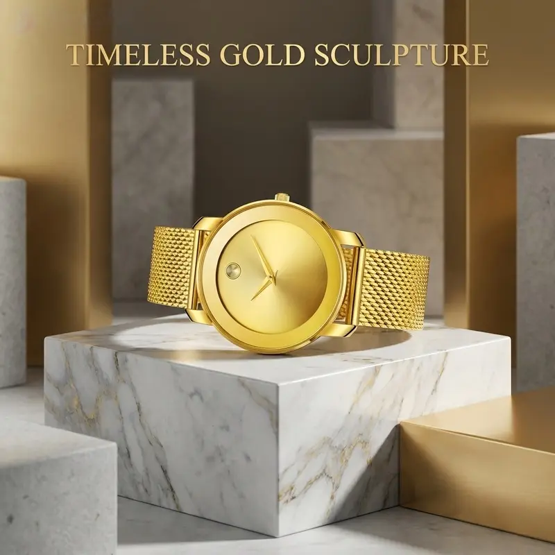 Men's Minimalist Alloy Quartz Watch with 316L Stainless Steel Mesh Band, Ultra-Thin 40mm Case, 3ATM Water-Resistant for Business & Daily Wear, Designer-Style Quartz Watches, Gold-Dipped Quartz Watches