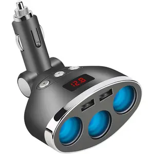Car Charger,120W 3-Socket Cigarette Lighter Power Adapter DC Splitter 3.1A Dual USB Car Charger 12/24V with LED Voltage Display for Smartphone