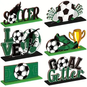 Soccer Themed Wooden Desktop Ornament, 6 Counts/set Soccer Themed Desktop Decoration, Detachable Desktop Decoration for Home Office School