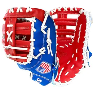 Hit Run Steal 13" Baseball First Base Mitt - Red/White/Blue