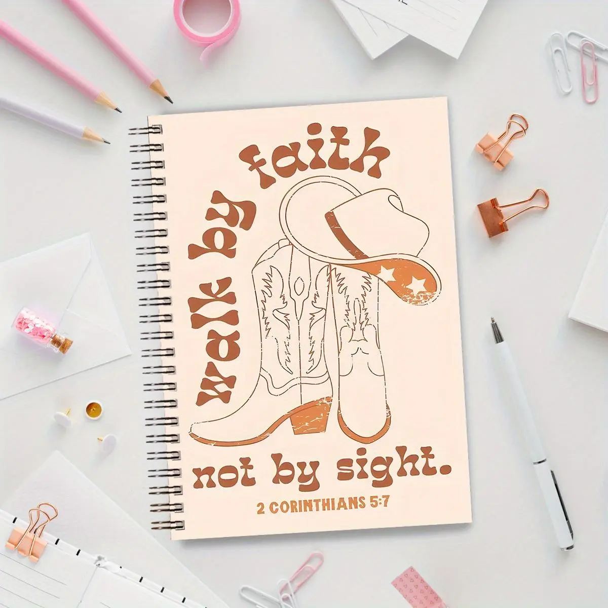 Cowboy Boots Pattern Spiral Coil Notebook, 1 Count Inspirational and Uplifting Spiral Notebook, Life and Study Recording Notebook, Gift for Christians, Self Improvement Journal