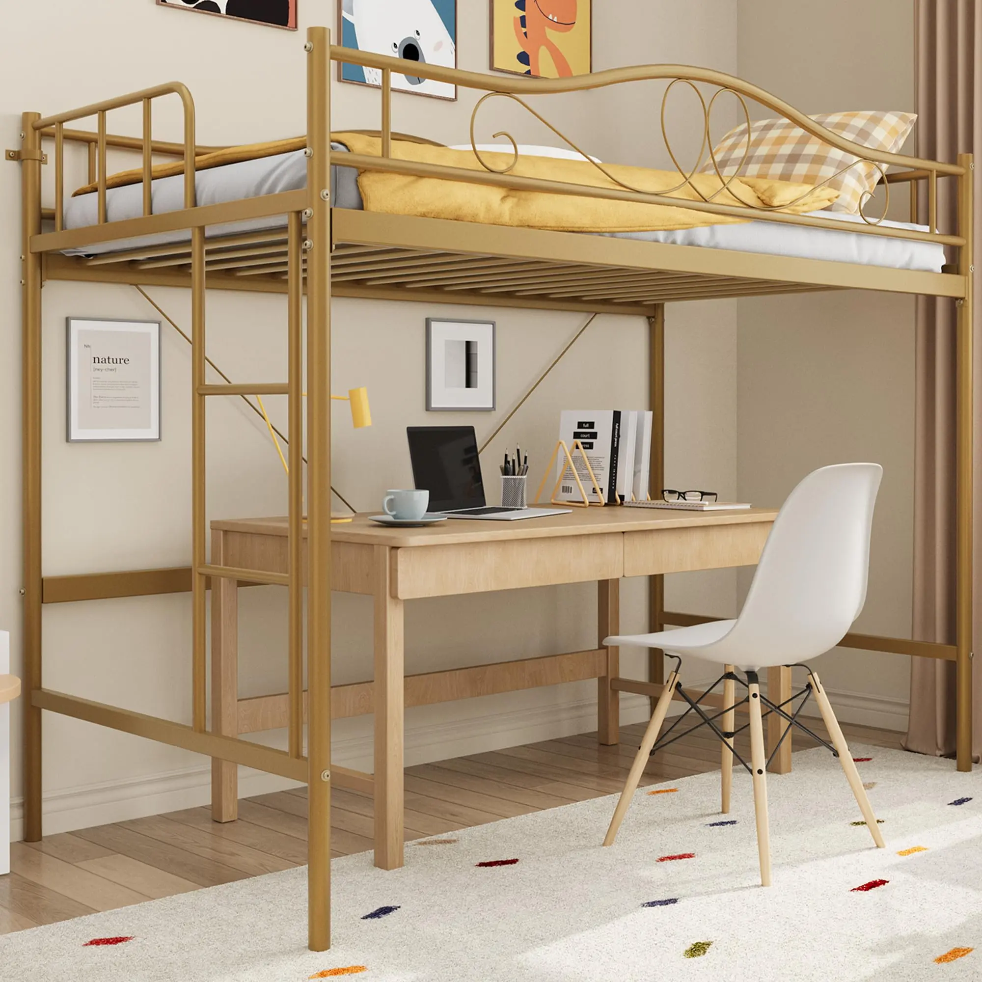 Loft Bed Metal Twin Size with Ladder & Full Safety Guardrail – 400 lbs Load Capacity – Space‑Saving – Noise Free – No Box Spring Needed – Easy Assembly