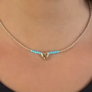 Tina Heart Necklace 14k Real Gold Filled Heart Pendant with Turquoise Beads for Compassion and Strength