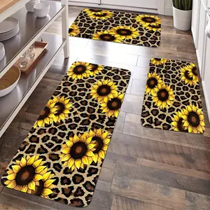 JIT 1/2/3 pcs of flannel leopard print and sunflower pattern multi-purpose carpet decoration for various scenarios. Kitchen carpet set, flannel washable bedside soft carpet, suitable for kitchens, bedrooms and other areas. Animal Print Rug
