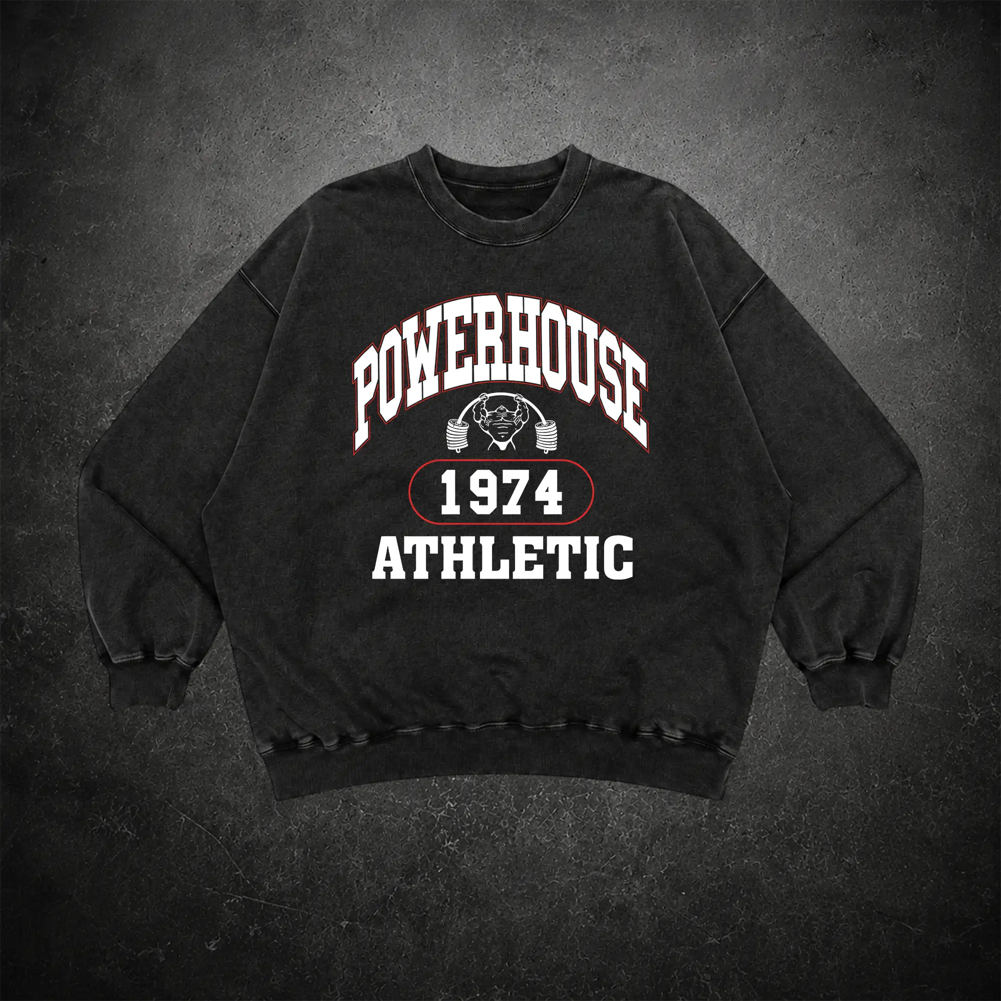 PowerHouse Athletic Gym Washed Sweatshirt, Gym Apparel, Workout Wear, Training Men's Top, Aesthetic Shirt, Discipline, Strength, Focus