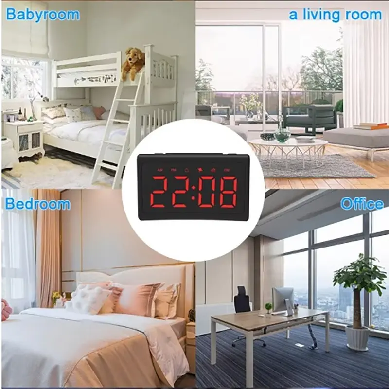 LED Digital Alarm Clock with Projection and FM Radio - Large Display for Bedroom Desktop