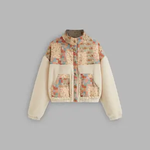 Cider [size 2-10] Fleece Stand Collar Floral Oversized Coat