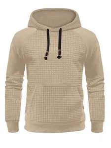 Men's regular version waffle weave texture knitted top, all-season casual long-sleeved hoodie, fashionable men's daily wear kn top, Winter Warm Pullover