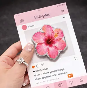 Pink Hibiscus Flower MagSafe Phone Grip, Magnetic Pop Socket Kickstand for Phone & Kindle, Tropical Floral Phone Holder Gift for Her