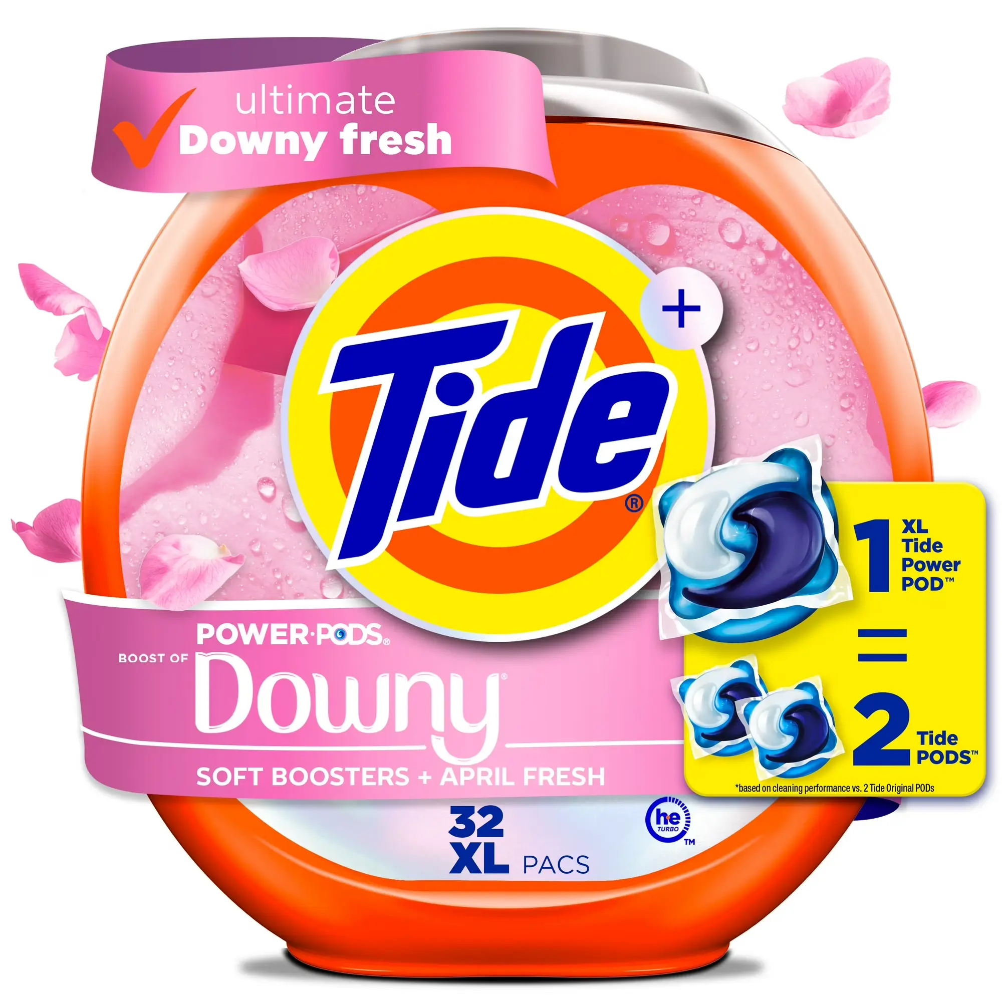 Laundry Detergent Pods with Downy Softness Boosters - April Fresh Scent, 32 Count Household Laundry Cleaner
