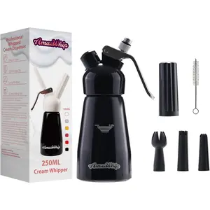 250ML Cream Dispenser For All Cold Applications-Durable Aluminum Alloy Cream Whipper With 3 Decorating Nozzles & 1 Cleaning Brush (Black)