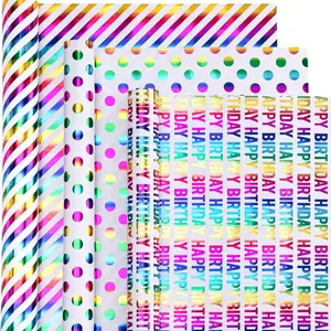 Rainbow Aluminum Foil Birthday Wrapping Paper, Party Theme Gift Wrap, Wedding, Halloween, Christmas, DIY Decorations, Matte Finish, Light