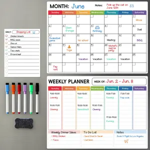 3 Pack Dry Erase Magnetic Calendar for Refrigerator Monthly Weekly Daily with 6 Markers Magnet Fridge Whiteboard for Reminder Menu Meal Planner Shopping To Do List