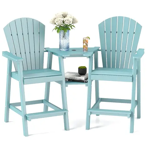 NAVINE 2-Piece Tall Frame Outdoor Chairs - HDPE Ergonomic Plastic, Sturdy Weather-Resistant Patio Lounge Chairs, 30in Deep Umbrella-Ready Top, Outdoor Conversation Furniture with Removable 2-Tray Snack Space for Deck, Lawn