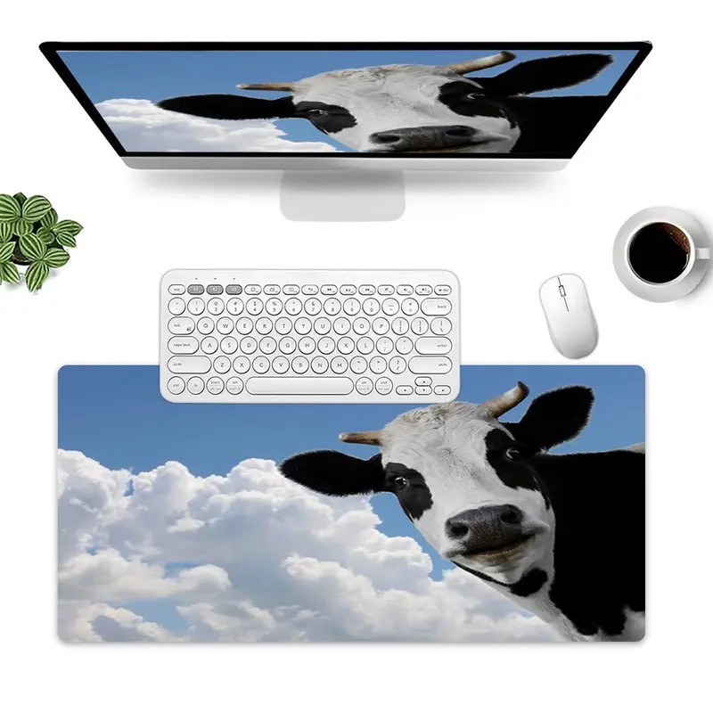 Cute Cow Print Rubber Mouse Pad, Non-Slip Base, Durable and Easy to Clean, Perfect for Office and Study with Smooth Surface