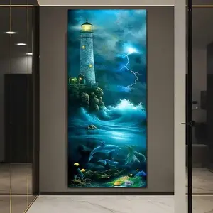 Lighthouse Pattern DIY Diamond Arts Colorful Painting Kit without Frame, 5D Diamond Arts Colorful Painting for Home Bedroom Wall Decor
