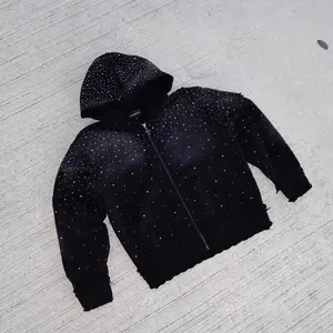 Men's Autumn and Winter Trend Sequin Printed Hooded Zipper Sweater Men's Street Hip Hop Loose Jacket