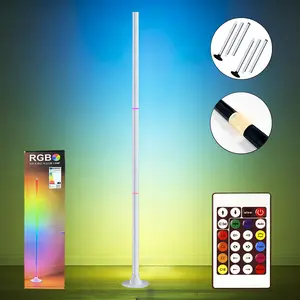EISSLOLY RGBIC Floor Lamp, Splicing LED Corner Floor Lamp with Remote, 16 Million Colors Dimmable Music Sync Ambient Lighting, Easy Install Minimalist Standing Lamp for Living Room, Bedroom, Gaming Room, Home Decor, White/Black