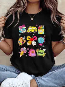 Back To School Helping Little Minds Grow Teachers Women Kids T-S Print T-Shirt Casual Crew Neck Short Sleeve Comfort Tee Top For Spring & Summer Women's Clothing