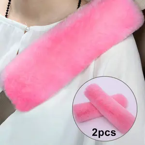 2 PCS Plush Car Seat Belt Shoulder Pad Cover, Pure Color Vehicle Safety Strap Protector, Imitated Rabbit Fur Auto Interior Accessory, Universal Fit, Boujee Car Accessories, Decoration