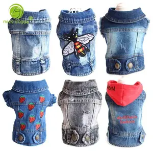 Denim Dog Clothes for Pitbulls Dachshund Fashion Dog Jeans Jacket  Blue Cowboy T-shirt for Shih Tzu Cool Apparel for Small Dogs