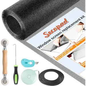Window Screen Repair Kit, 39" x 78" Screen Door Mesh Replacement Kit, Durable Fiberglass Roll with Tools for Windows Doors Patio and Porch Replacement, Black