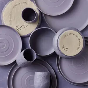 Stone by Mercer Project SHOSAI 32-Piece Stoneware Dinnerware Set Plates and Bowls Set Modern Dishware set fo 8 Lavender