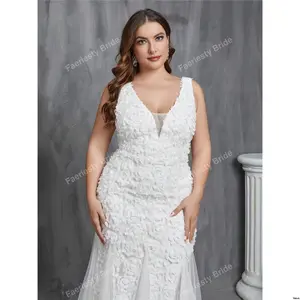 Bridal White Size Formal Floral Plus Faeriesty Appliques Detail Mesh Dress Elegant Wedding